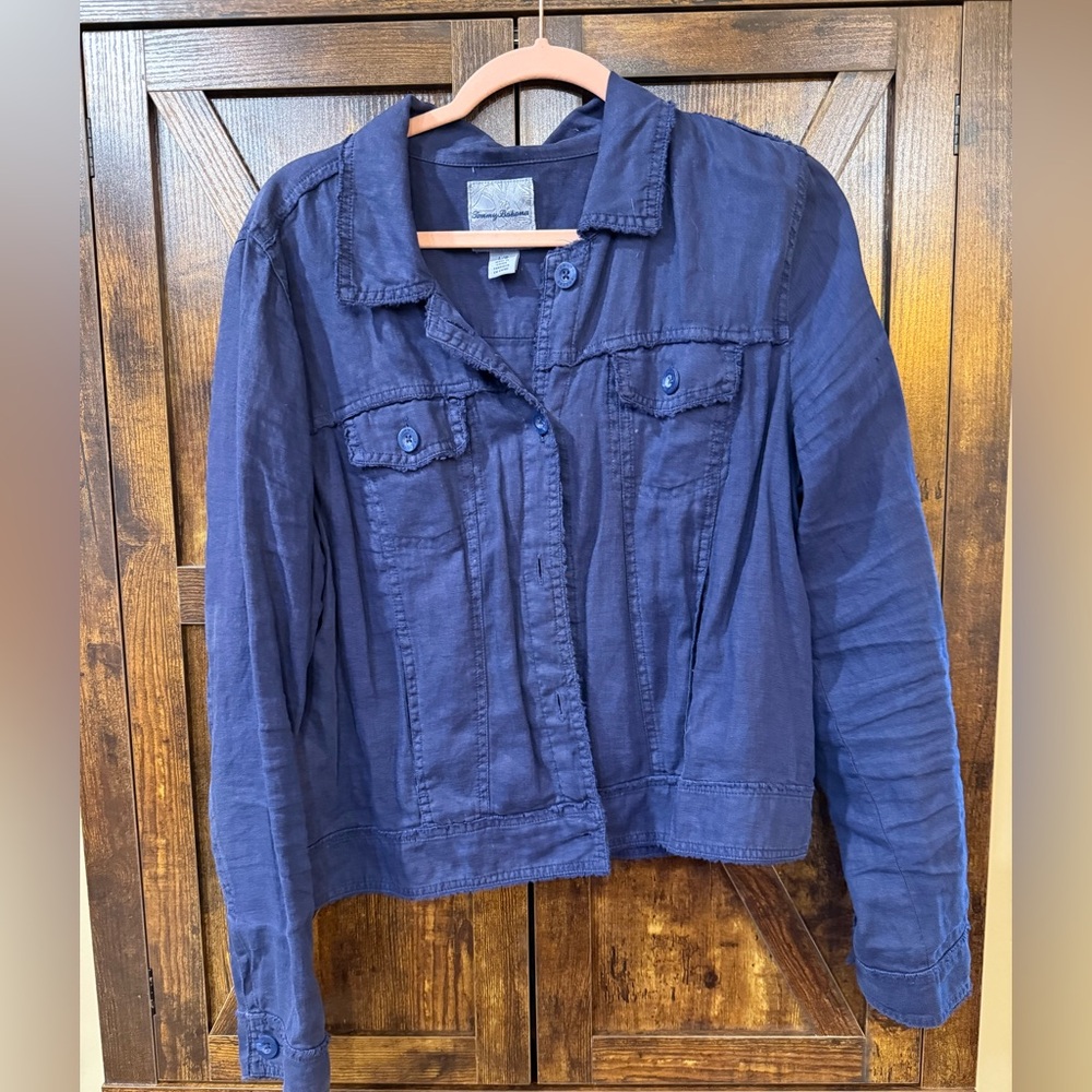 Tommy Bahama Two Palms Linen Raw Edge Jacket Blue Size L